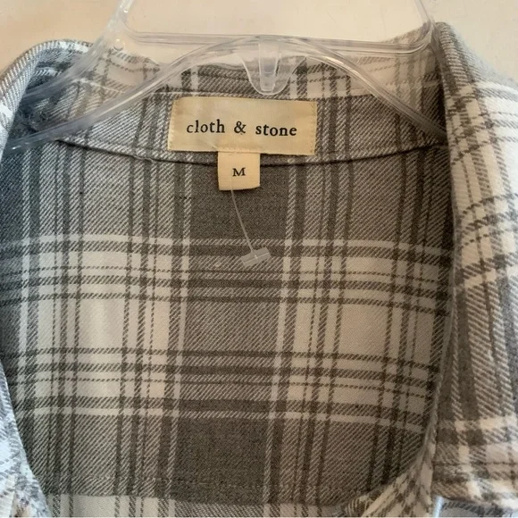 NWT Cloth & Stone long sleeves shirt dress, plaid white Heather gray, size M - Picture 8 of 8